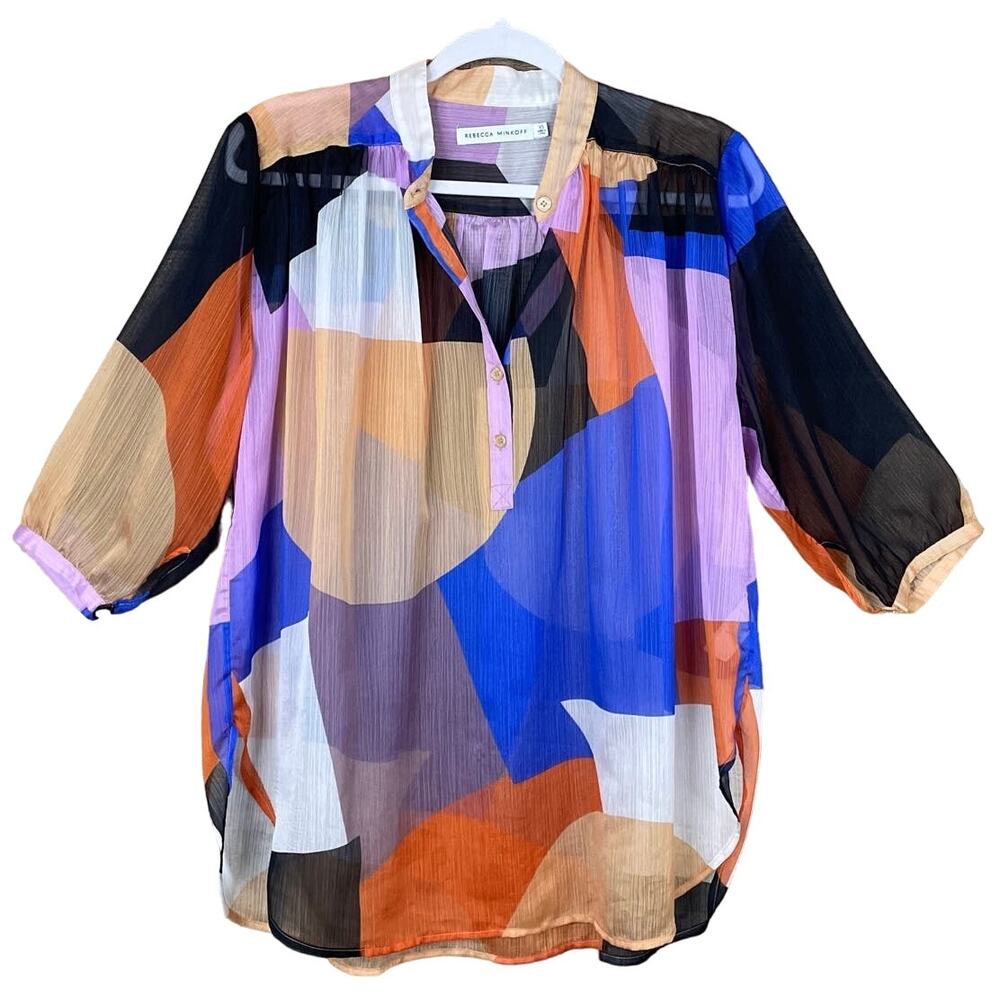 Rebecca Minkoff Fleur Sheer Top Oversize Multicolor Crop Sleeve Size XS